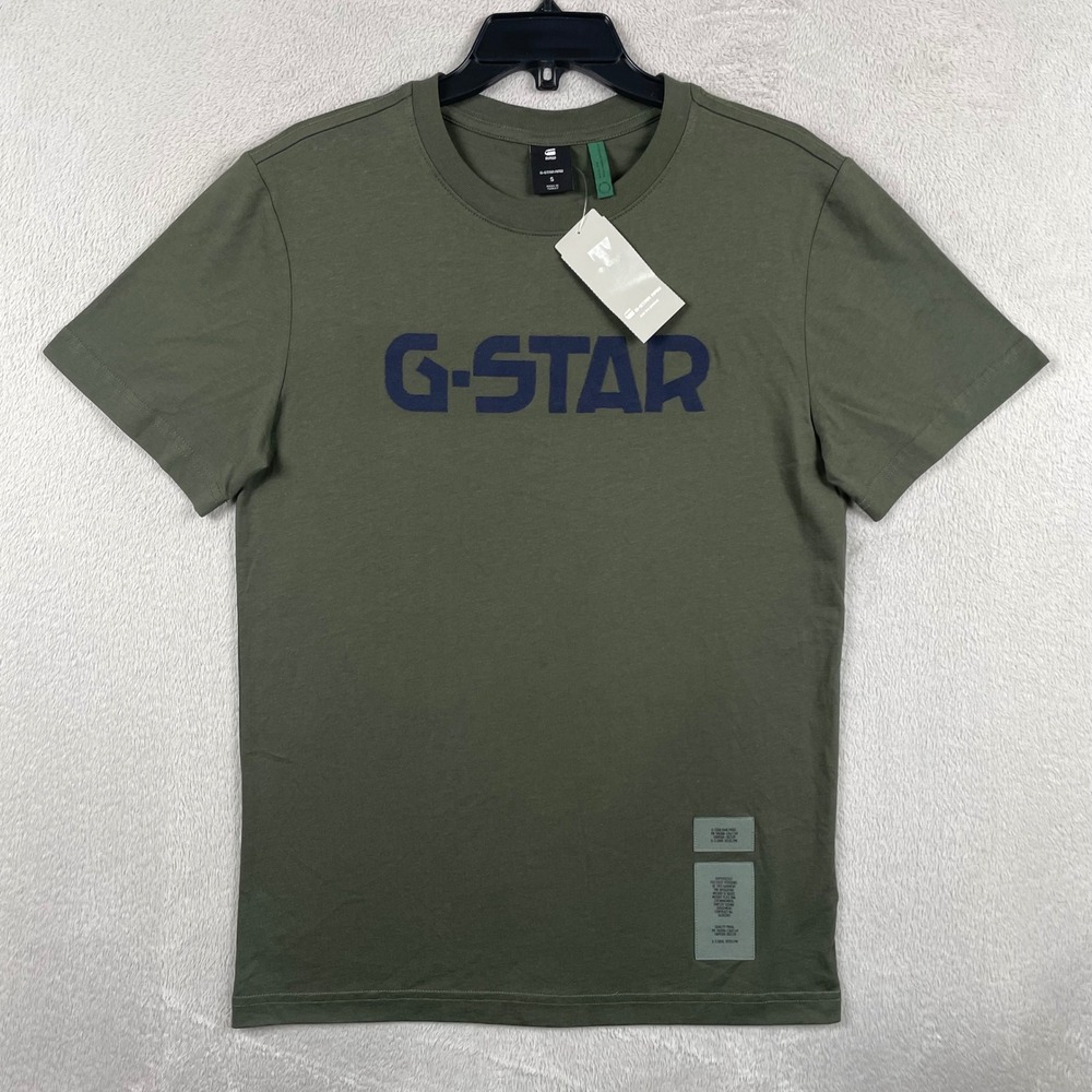 G-Star Raw T-Shirt Mens Small Army Green Logo Organic Cotton Spellout Tee